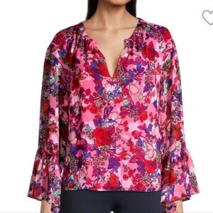 TANYA TAYLOR Harper Floral bell sleeve flare top